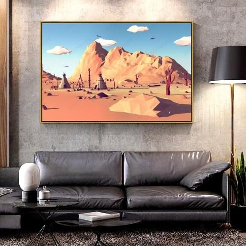 Artcozy Oil Canvas Painting low_poly_wild_west For Home Decoration Wall Art