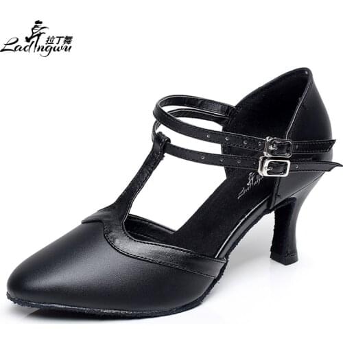 Ladingwu Microfiber Synthetic Leather Closed Toe Ballroom Shoes Soft Bottom Salsa Tango Latin Dance Shoes Heels 6cm/7.5cm