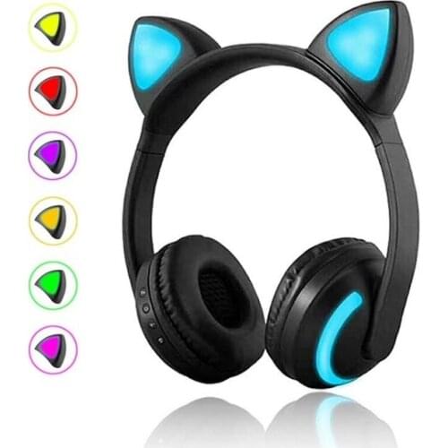 Wireless PC Bluetooth Gaming Headset Stereo Earphone Headphones Cat Ear LED Light Flashing Glowing 7 Colors For Mobile Phone