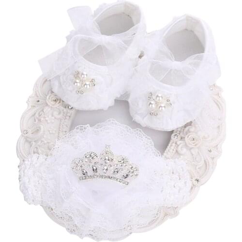 White Toddler Girl Shoes Vintage Accessories Party baptism Set,Infant Shoes Ballerina Booties,Newborn Rhinestone Shoes For Kids