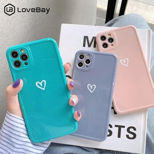 Love Heart Glossy Phone Case For iPhone 11 12 Pro SE 2020 7 8 Plus X XR XS Max Lens Protection Shockproof Candy Color Soft TPU