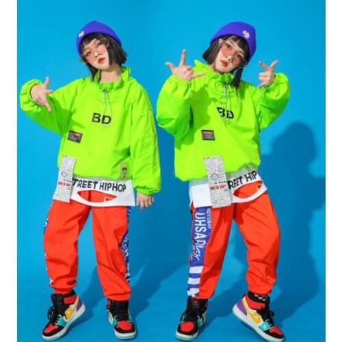 Kids Festival Hip Hop Clothing Green Jacket Tops Loose Sweatshirt dancing Pants for Girls Boys Jazz Dance Wear Costume Clothes