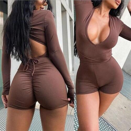 Womens Jumpsuit New Sexy Low-Cut Solid Color Slim Backless Drawstring Jumpsuit Leisure Sports Fitness Jumpsui