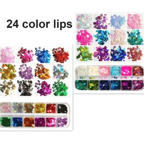 Lip Shapes DIY Nail Art Makeup Or Bag Shoes Decoration 24-color Sexy Love Sequins Nail Sticker Glitter Sparkle Powder TSLM1