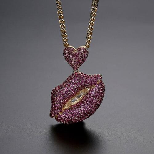 Funmode Luxury Red Cubic Zircon Lip Design Rope Link Chain Cubic Zircon Pave Charm Pendant Necklace For Women Wholesale FN224