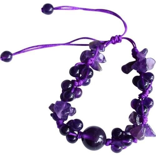 FYJS Unique Handmade Weave Irregular Shape Natural Purple Amethysts Crystal Stretchy Bracelet for Women Jewelry