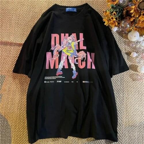 Cotton summer casual short-sleeved cartoon T-shirt printing O neck half-sleeved tshirt women clothes loose Japanese anime top