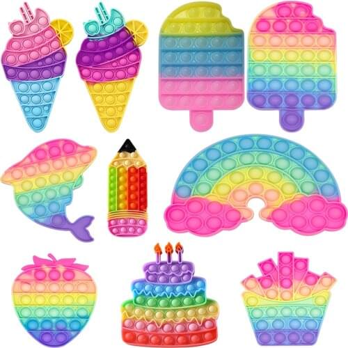 Ice Cream Fidget Toys Rainbow Push Its Bubble Poppet Fidget Sensory Toys For Parent-child Time Interactive Game Toy Dropshipping