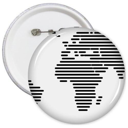 Beautiful Simple Black White Line World Mutlicolour World Map Countries City Illustration Pattern Round Pin Badge Button 5pcs