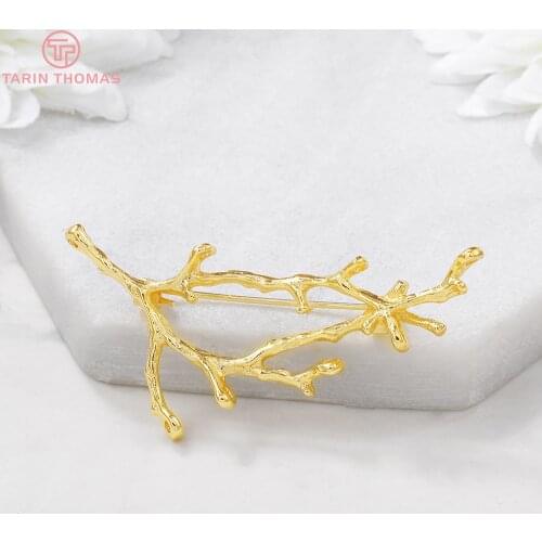 2PCS 55x28MM 24K Gold Color Plated Brass Tree Branch Brooch High Quality DIY Jewelry Making Findings Accessories