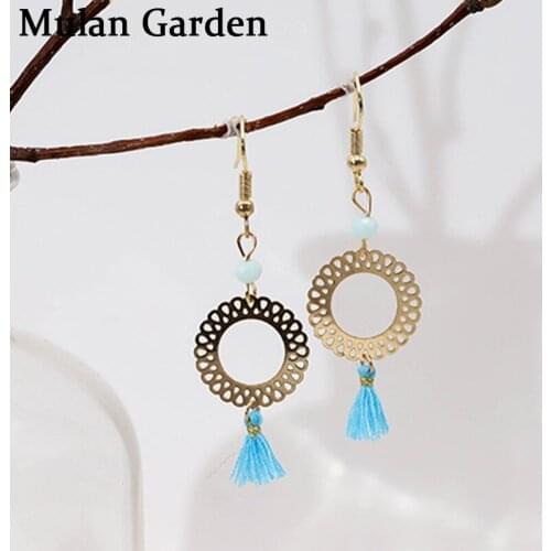 M&G Creative Personality Tassel Earrings Hollow Metal Circle Stone Pendant Elegant Fashion Earrings Jewelry Women Accessories