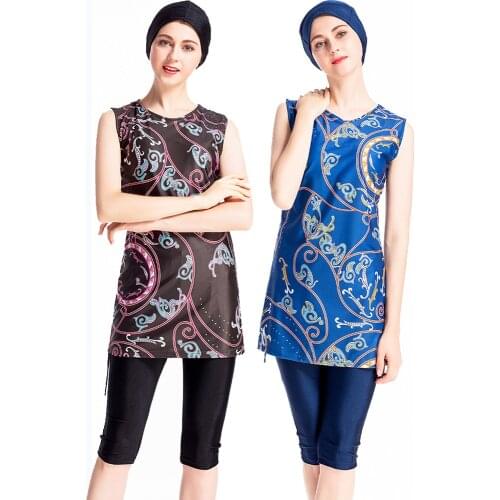 2019 Plus Size Muslim swimsuit conservative ladies swimwear pants short-sleeved hooded three-piece womens swimwear