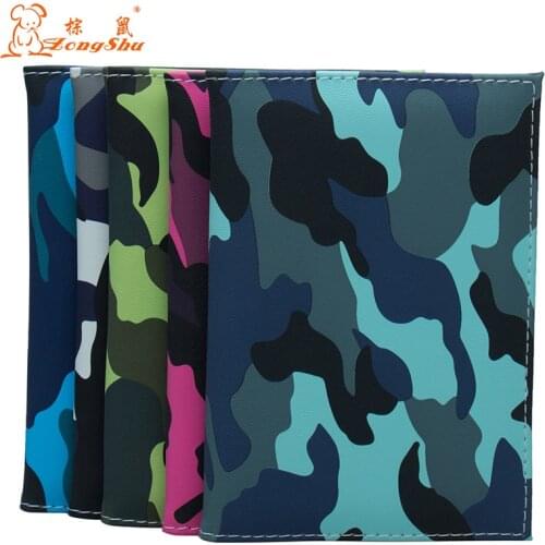 Blue camouflage Fashion PU Leather Passport Holder Business Card Holder Passport Cover with travel