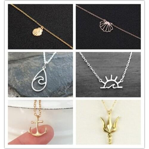 Sea Shell Trident Sunshine Sunrise Water Wave Raindrop Anchor Snail Conch Necklaces Sailor Beach Ocean Beach Party Women Jewelry