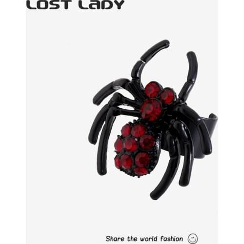 Lost Lady Punk Red Zircon Spider Big Opening Ring Men Hip Hop Adjustable Jewelry Vintage Statement Rings For Women Couple Party