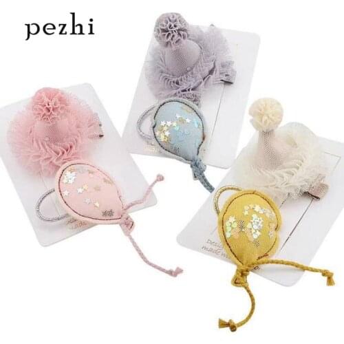 New baby net mesh hat hair clips children sequins hair ball balloon headwear hair accessories set