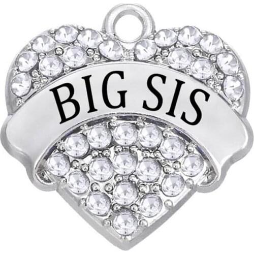 Wholesale 2016 Simple Design Family Member Jewelry Custom Clear Stone Big Sis Heart Charm