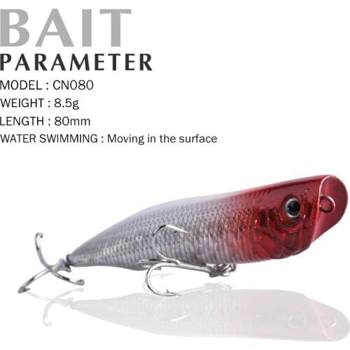 Popper Lure 80mm 8.5g Moving In The Surface Swimbait 3D Eye Crankbaits Hard Bait High Carbon Steel Hook
