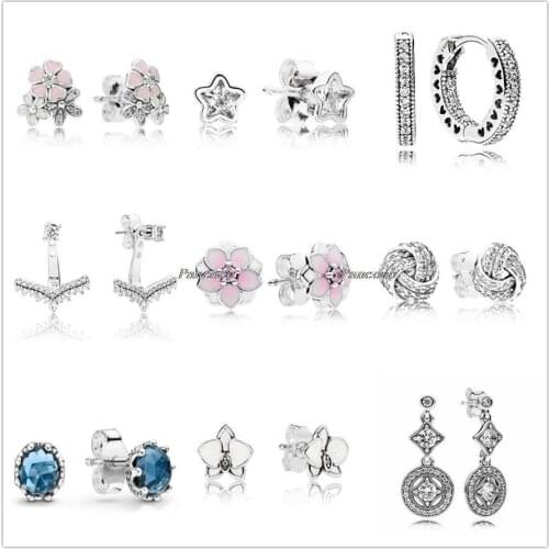 Authentic 925 Sterling Silver Earring Blue Sparkling Crown Stud Earrings For Women Wedding Gift Pandora Jewelry