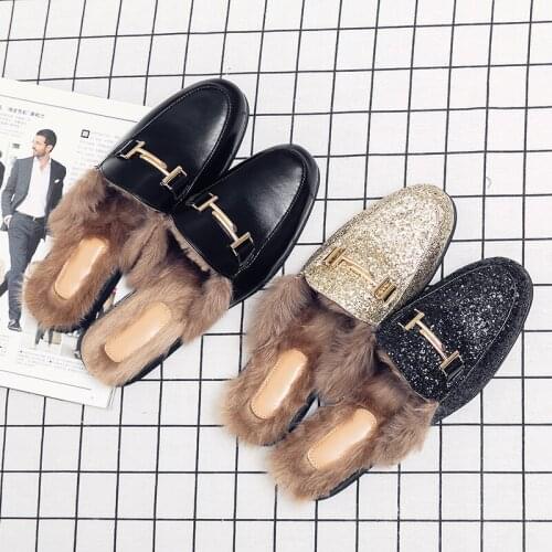 FIXSYS Arrive Warm Mens Mules Winter Fur Half Shoes for Man Fashion Bling Anti-slip Slippers Outdoor Indoor Plush Half Loafers