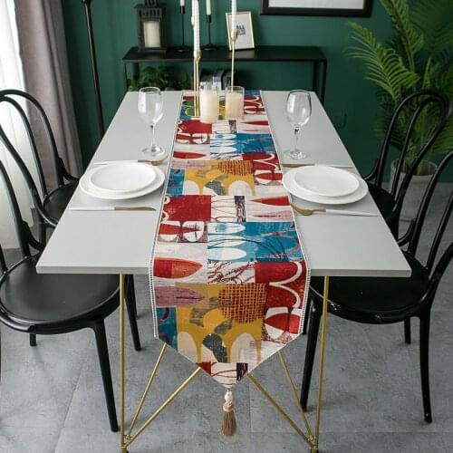 Table Runner European Jacquard Geometric Hotel Dining Decoration Table Cloth Tablecloth Coffee Table Bed Runner Green Tablewear