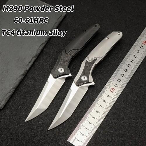 M390 Powder Steel Folding Knife Titanium Alloy Handle Sharp Hunting Knife Camping Outdoor Survival High Hardness Defense Tool