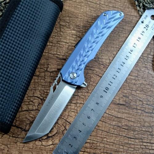 Y-START Folding Pocket Hunting Gift Knives S35VN Satin Blade Titanium Handle Fast Open Flipper Outdoor Camping EDC Tool LK5019S