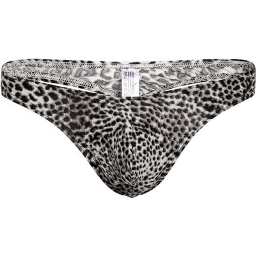 Sexy Leopard G-String Men Thongs Underwear Bulge Pouch G-string Shorts Underpants Bikini Low Rise Breathable Sexy Male Thongs