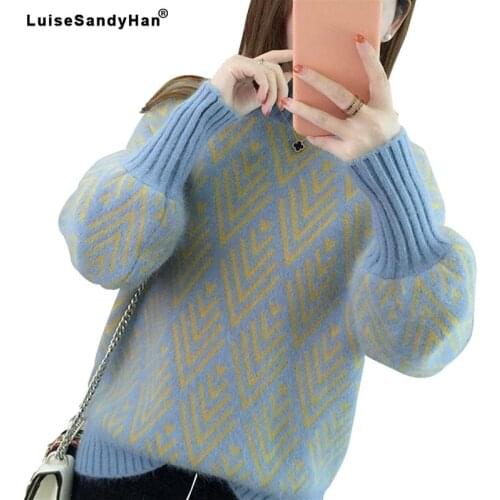 Lantern Sleeve Half Turtleneck Sweater Womens Loose Turtleneck Sweater Student Jacquard Thin Top