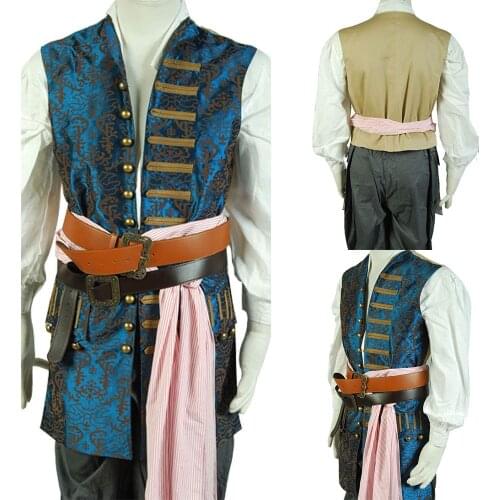 Adult Men Jack Sparrow Vest Costume Cosplay Halloween Carnival Custom Made