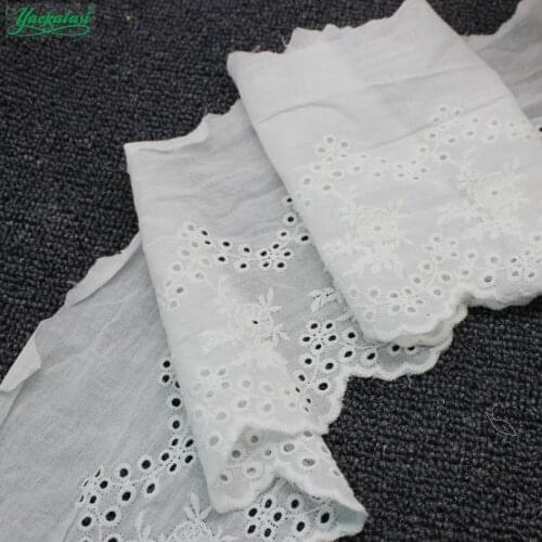 YACKALASI 7 Yds 100% Cotton Lace Eyelet Embroidered Fabrics Swiss Cotton Voile Appliqued 3D Flower Trims Diy NatureWhite 20cm