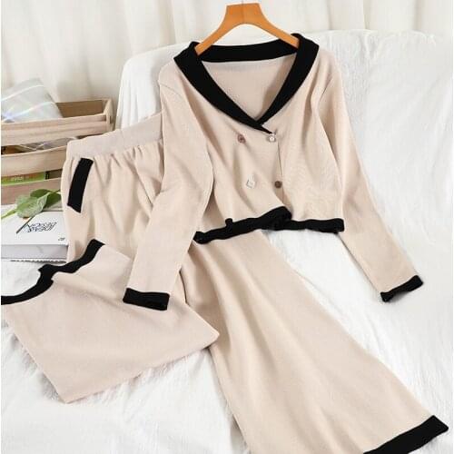 Two piece set women 2021 New Loose knit jacket straight wide leg slacks two-piece women Knitted suit