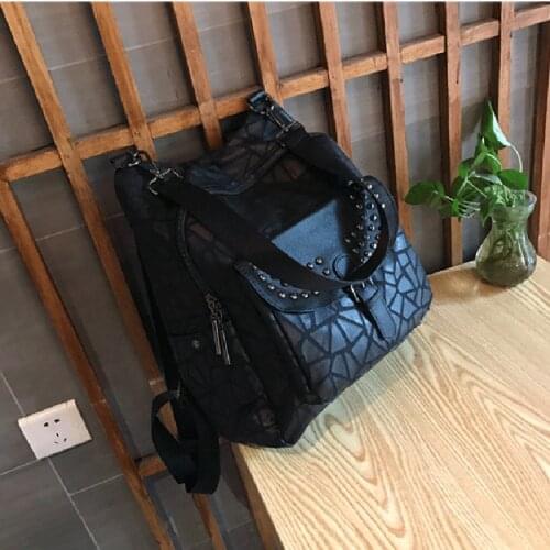 Women 2021 trending novelty black rivet multifunctional backpack female causal cool personality trevel shoulder daypack bag