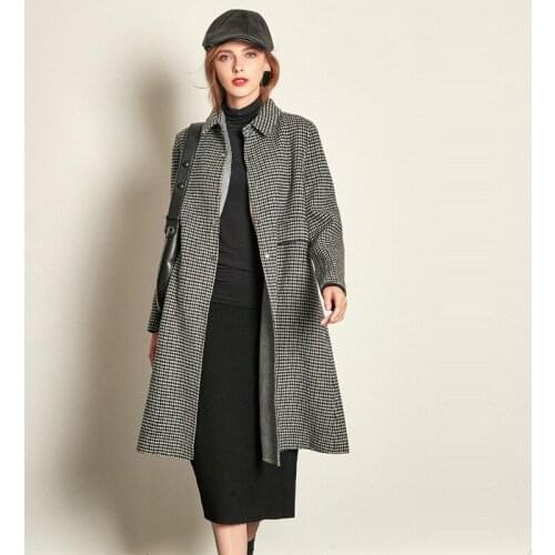 Women s winter coat black hundstooth Double sided wool cashmere outwear 2019 autumn plus size ladies fashion overcoats free ship