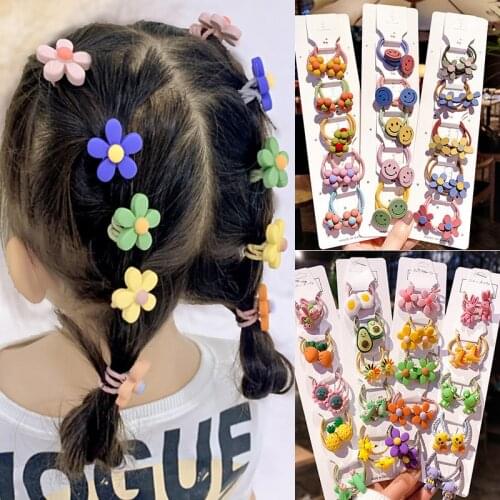 10Pcs/Set New Korean Kids Cartoon Elastic Hair Bands Sweet Color Children Hair Accessories For Gifts Hot Sale Girls Hairdresses