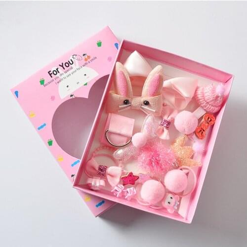 18 Pcs/Set Girls Hair Clip Set Baby Head Cartoon Bow Barrettes Covered By Fabric Hair clips And Elastic hair Headband For Kids