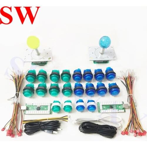 2 Player 5V LED USB controlle kits To PC Arcade Raspberry Pi LED lighted Joystick DIY LED Illuminated Buttons Kit Game Parts Set