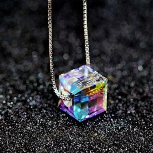 2021 New Colorful Aurora Square Crystal Pendant Necklace For Women Fashion Jewelry 2020 trend