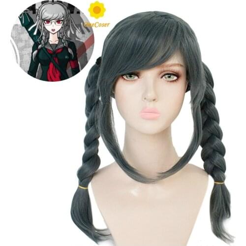 Anime Danganronpa Peko Pekoyama Cosplay Wig Braids Dark Gray Wig Synthetic Hair Dangan Ronpa + Free Wig Cap Party Role Play