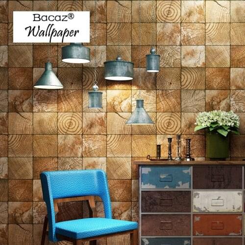Bacaz Pvc Waterproof antique grain wood wallpaper roll Background for walls 3d Lattice wall paper Wallcoverings