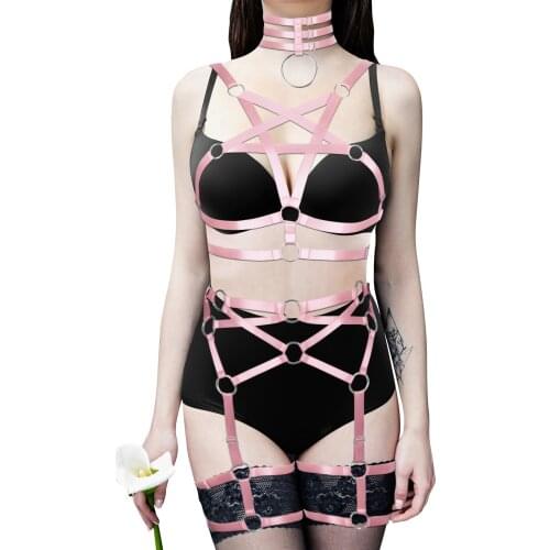 BDSM Slave Adult Games Women Sexy Hollow Out Pentagonal Harness Cage Lingerie Sets Body Bondage Suspenders Garter Belt Stockings