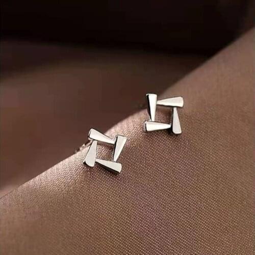 Binmonray 925 Sterling Silver Crossed Geometric Triangle Square Stud Earrings for Women Simple Chic Elegant Party Jewelry Gift
