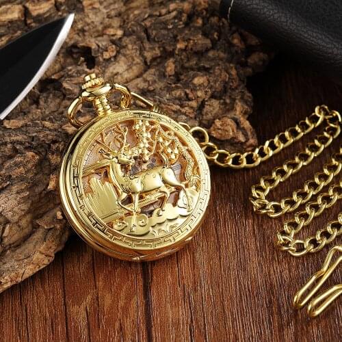 Noble Gold Mechanical Pocket Watch Steampunk Hollow Analog Pocket Clock Skeleton Hand Winding Translucent for Unisex