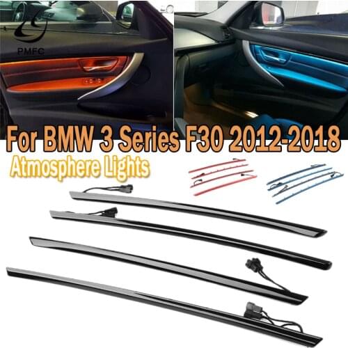 PMFC Decorative Trims Lights Four Interior Doors Panel LED Orange Colors with Blue Atmosphere Lamp For BMW 3 Series F30 2012-18