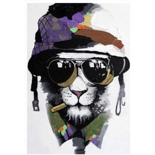 DIY Oil Painting By Numbers Kits Handmade Unique Gift Lion smoking Photo Paint By Number 40x50cm Framed Wall Artwork
