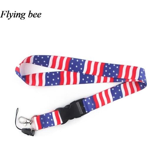Flyingbee Cool Phone Lanyards The American flag Keychains Lanyard For Keys Badge ID Cards Holders Chain Phone Rope X0592