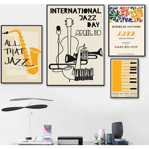 Canvas Painting Retro Music Instrument Gallery Jazz Guitar Piano Posters and Prints Wall Art Pictures for Living Room Home Decor