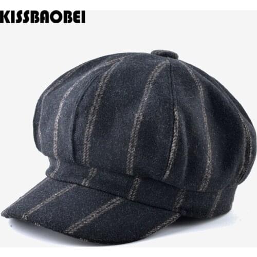 Womens Snapback Newsboy Cap Men Casual Retro Stripe Autumn Winter Fashion Octagonal Hats Caps Unisex Bone Casquette