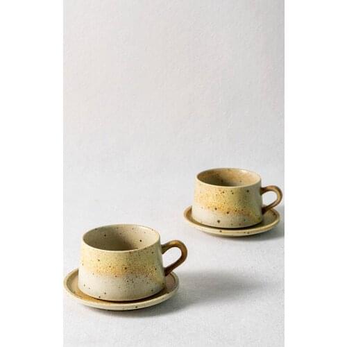 Coffee mug and saucer set ceramic Japanese stoneware coffee cup retro coffee set simple handmade vintage cup 250ml CE / EU