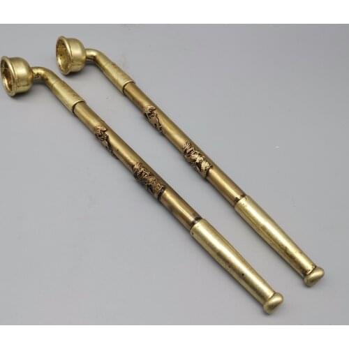 Collectible Chinese Brass Carving Dragon Smoking Long Pipe